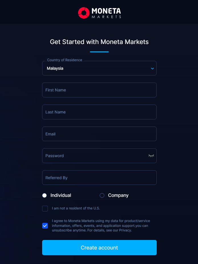 Moneta Markets registration