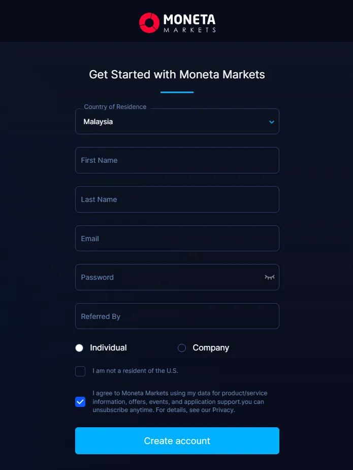 Moneta Markets registr